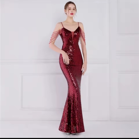 Gllamorous Wine Sequin Backless Dress - Picture 4 of 13